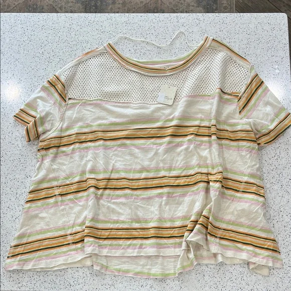 NWT Free People Striped Mesh Panel Top - Picture 4 of 9